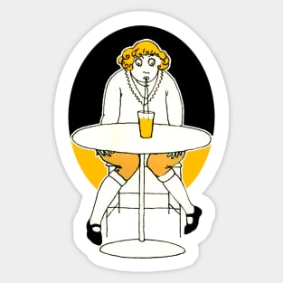 Blonde woman drinking orange juice Sticker